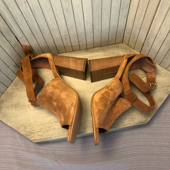 NWT Christian Di Riccio Brown Suede Black Heel Double Ankle Strap Heels 38 - Picture 8 of 11